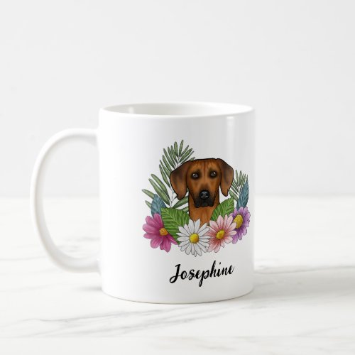 Rhodesian Ridgeback Dog Head Flowers And Name Coffee Mug