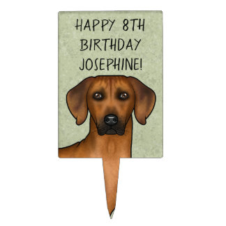 Rhodesian Ridgeback Dog Head Happy Birthday Green Cake Topper