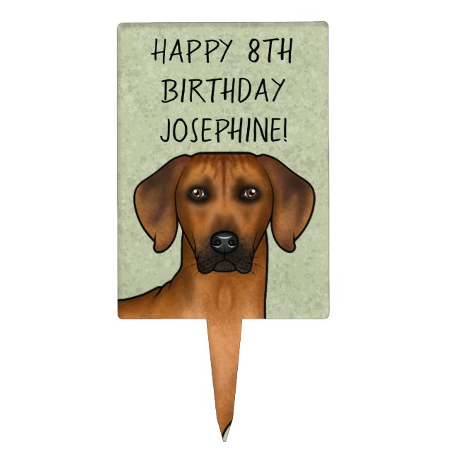 Rhodesian Ridgeback Dog Head Happy Birthday Green Cake Topper (Front)