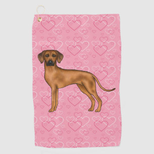Rhodesian Ridgeback Dog Head On Pink Love Hearts Golf Towel
