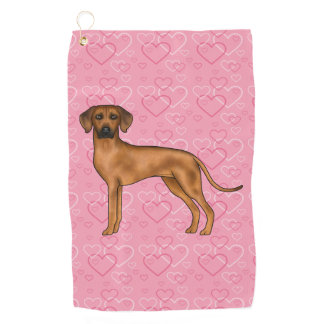 Rhodesian Ridgeback Dog Head On Pink Love Hearts Golf Towel
