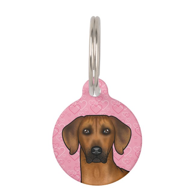 Rhodesian Ridgeback Dog Head On Pink Love Hearts Pet ID Tag (Front)