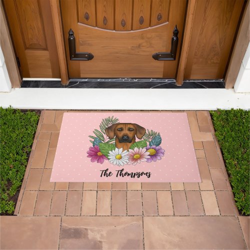 Rhodesian Ridgeback Dog Head Summer Florals Pink Doormat