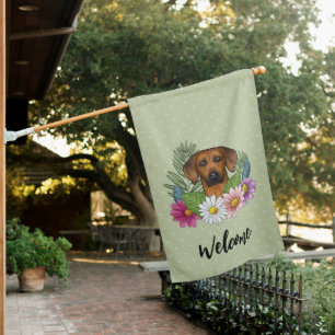 Rhodesian Ridgeback Dog Head Summer Flowers Green House Flag