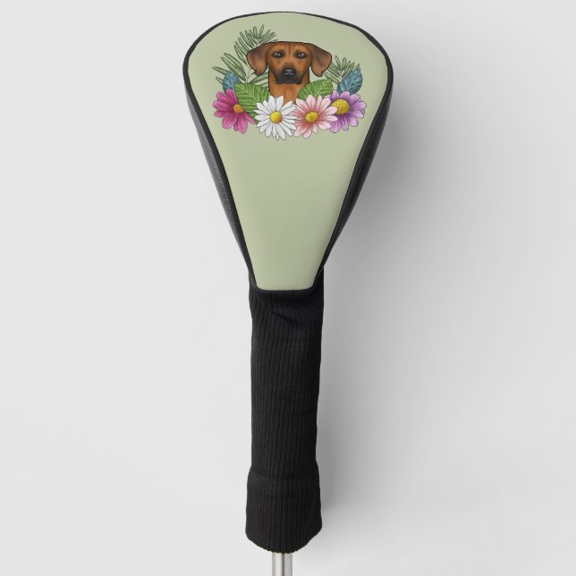 Rhodesian Ridgeback Dog Head Wildflowers On Green Golf Head Cover (Front)