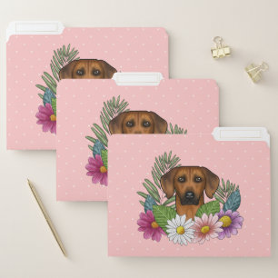 Rhodesian Ridgeback Dog Head Wildflowers On Pink File Folder