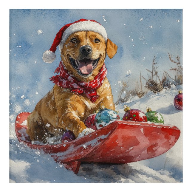 Rhodesian Ridgeback Dog in Sledge Christmas Acrylic Print (Front)