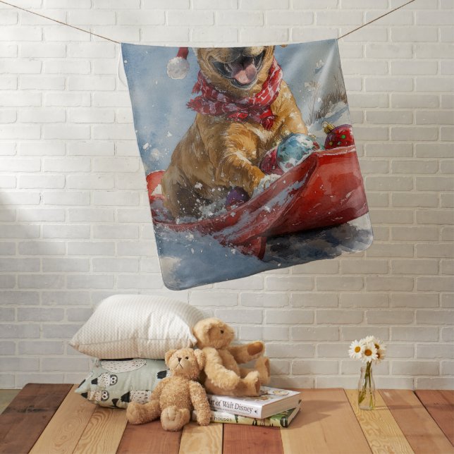 Rhodesian Ridgeback Dog in Sledge Christmas Baby Blanket (In Situ)