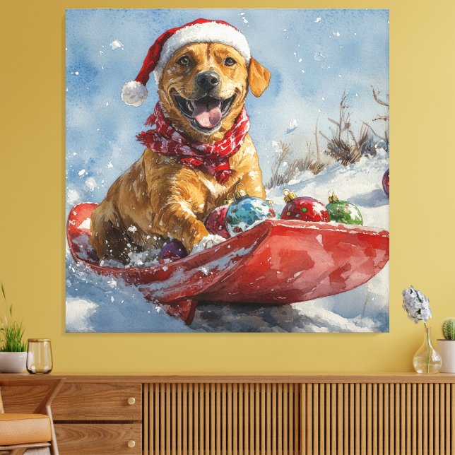 Rhodesian Ridgeback Dog in Sledge Christmas Canvas Print (Insitu(LivingRoom))