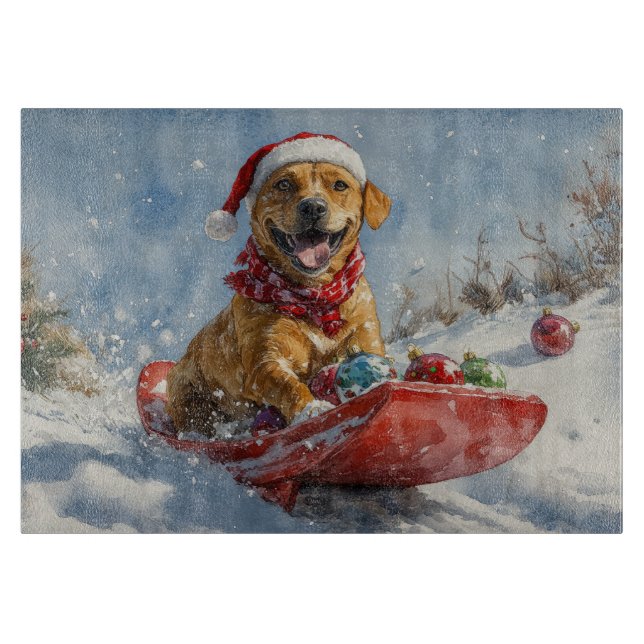 Rhodesian Ridgeback Dog in Sledge Christmas Cutting Board (Front)
