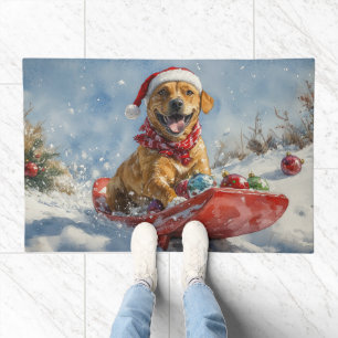 Rhodesian Ridgeback Dog in Sledge Christmas Doormat