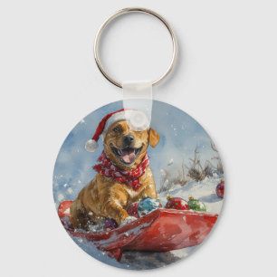 Rhodesian Ridgeback Dog in Sledge Christmas Keychain