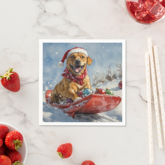 Rhodesian Ridgeback Dog in Sledge Christmas Napkins (Insitu)