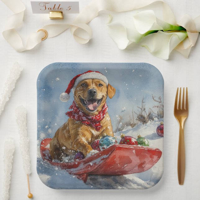 Rhodesian Ridgeback Dog in Sledge Christmas Paper Plates (Wedding)