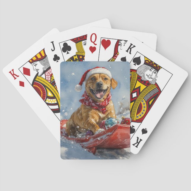Rhodesian Ridgeback Dog in Sledge Christmas Poker Cards (Back)