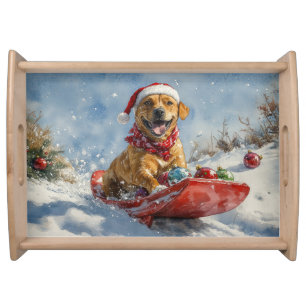 Rhodesian Ridgeback Dog in Sledge Christmas Serving Tray