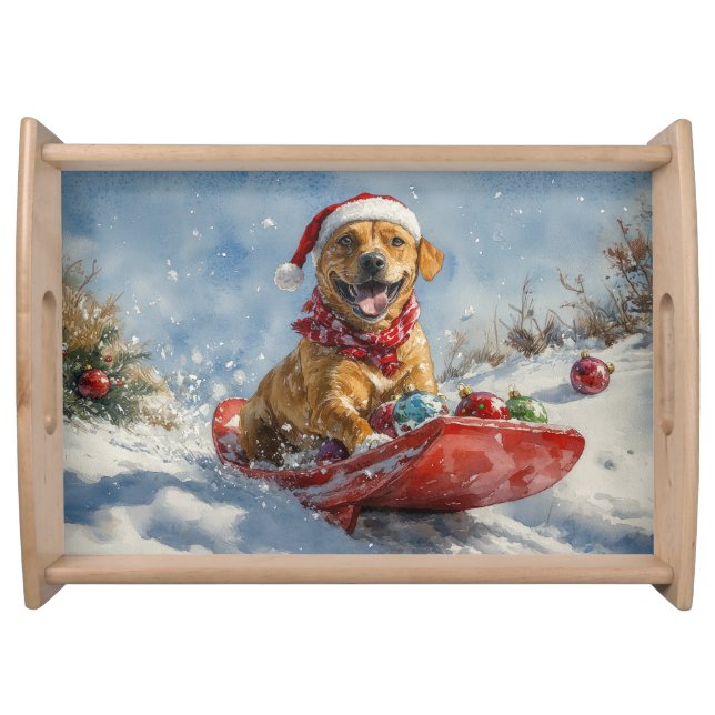 Rhodesian Ridgeback Dog in Sledge Christmas Serving Tray (Front)