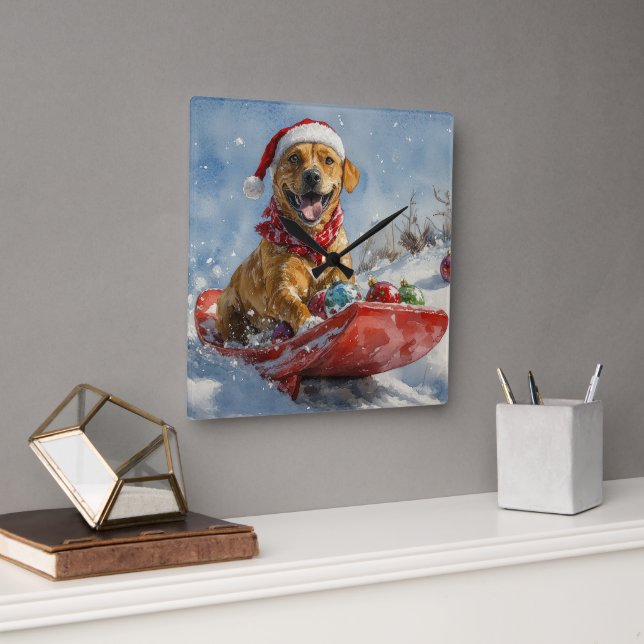 Rhodesian Ridgeback Dog in Sledge Christmas Square Wall Clock (Office)