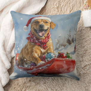 Rhodesian Ridgeback Dog in Sledge Christmas Throw Pillow