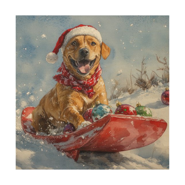 Rhodesian Ridgeback Dog in Sledge Christmas Wood Wall Art (Front)