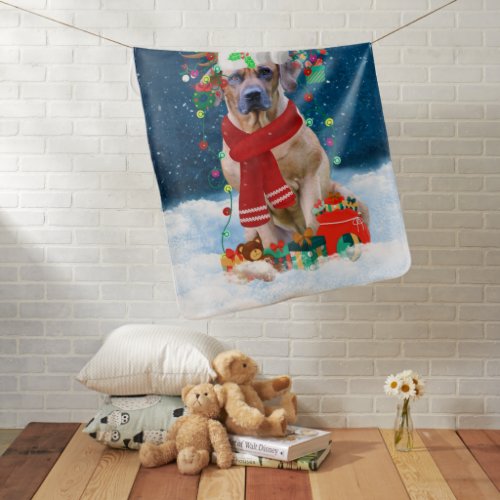 Rhodesian Ridgeback Dog in Snow Christmas Gift  Baby Blanket