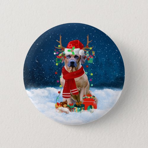 Rhodesian Ridgeback Dog in Snow Christmas Gift  Button