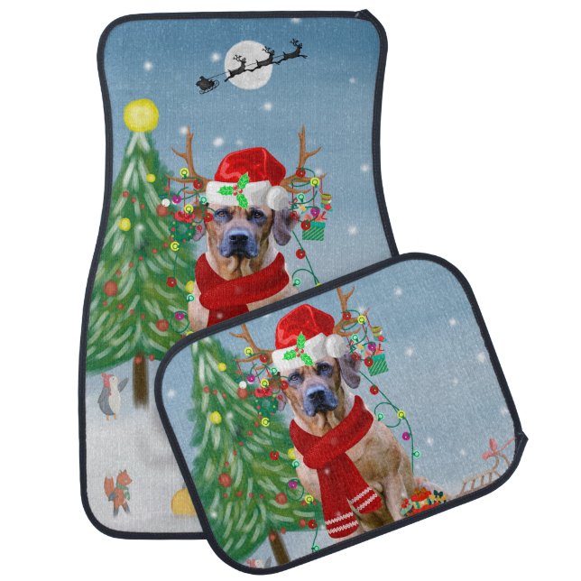 Rhodesian Ridgeback Dog in Snow Christmas Gift Car Floor Mat (Set)