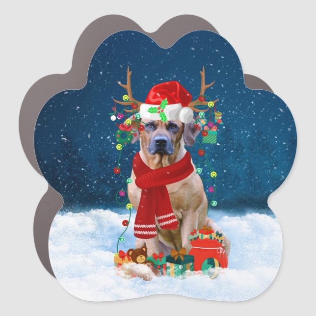 Rhodesian Ridgeback Dog in Snow Christmas Gift  Car Magnet (Front)