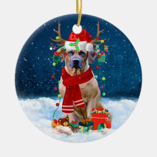 Rhodesian Ridgeback Dog in Snow Christmas Gift  Ceramic Ornament