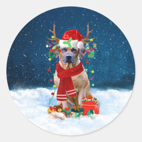 Rhodesian Ridgeback Dog in Snow Christmas Gift Classic Round Sticker