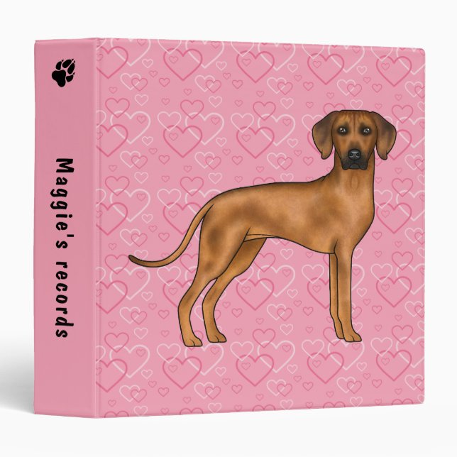 Rhodesian Ridgeback Dog Love Heart Pattern Pink 3 Ring Binder (Front/Spine)