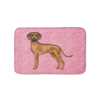 Rhodesian Ridgeback Dog Love Heart Pattern Pink Bath Mat