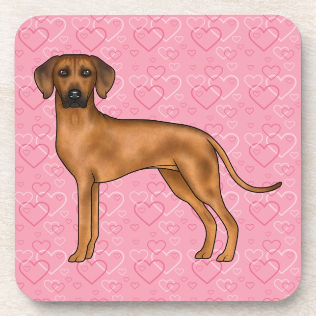 Rhodesian Ridgeback Dog Love Heart Pattern Pink Beverage Coaster (Front)