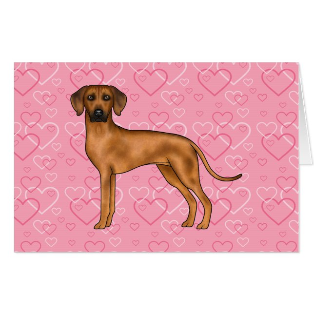 Rhodesian Ridgeback Dog Love Heart Pattern Pink Card (Front Horizontal)