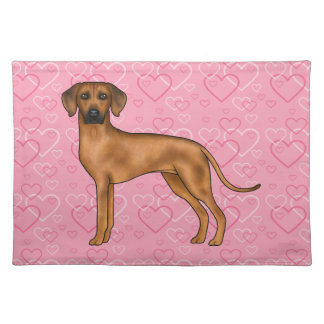 Rhodesian Ridgeback Dog Love Heart Pattern Pink Cloth Placemat