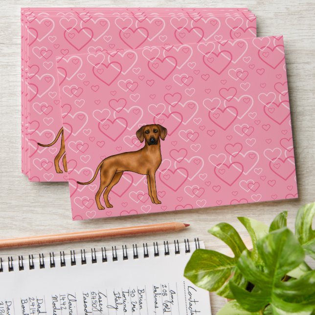 Rhodesian Ridgeback Dog Love Heart Pattern Pink Envelope (Stacked)