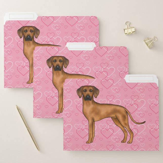 Rhodesian Ridgeback Dog Love Heart Pattern Pink File Folder (Set)