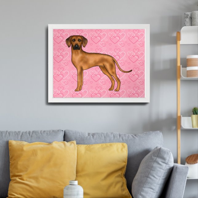 Rhodesian Ridgeback Dog Love Heart Pattern Pink Framed Art (Living Room 3)