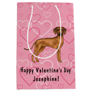Rhodesian Ridgeback Dog Love Heart Pattern Pink Medium Gift Bag