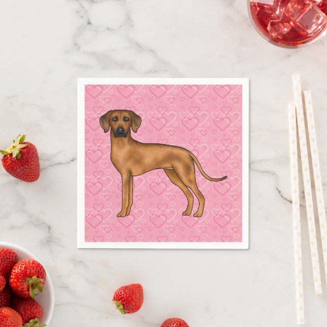 Rhodesian Ridgeback Dog Love Heart Pattern Pink Napkins (Insitu)