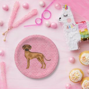 Rhodesian Ridgeback Dog Love Heart Pattern Pink Paper Plates