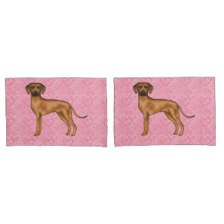 Rhodesian Ridgeback Dog Love Heart Pattern Pink Pillow Case