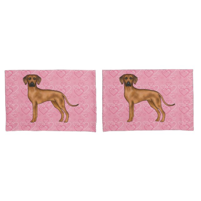 Rhodesian Ridgeback Dog Love Heart Pattern Pink Pillow Case (Front-Set)