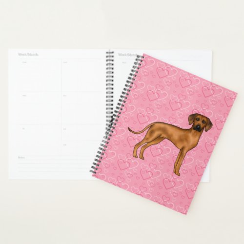 Rhodesian Ridgeback Dog Love Heart Pattern Pink Planner