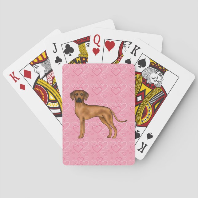 Rhodesian Ridgeback Dog Love Heart Pattern Pink Poker Cards (Back)