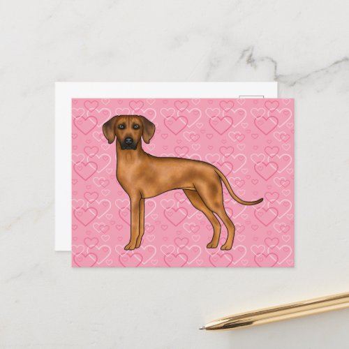Rhodesian Ridgeback Dog Love Heart Pattern Pink Postcard