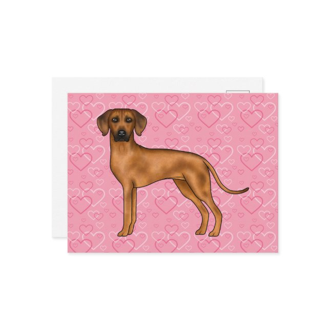Rhodesian Ridgeback Dog Love Heart Pattern Pink Postcard (Front/Back In Situ)