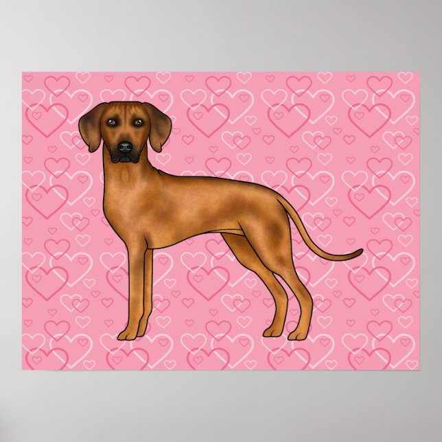 Rhodesian Ridgeback Dog Love Heart Pattern Pink Poster (Front)