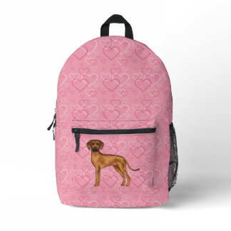 Rhodesian Ridgeback Dog Love Heart Pattern Pink Printed Backpack