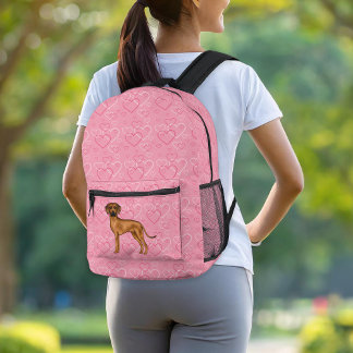 Rhodesian Ridgeback Dog Love Heart Pattern Pink Printed Backpack